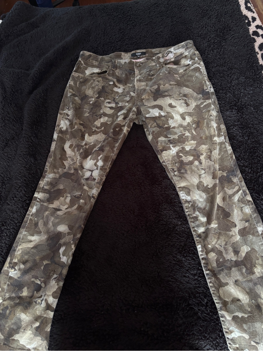 Versace Versus Lion Face Print Camo Jeans